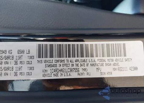 2020 Dodge Durango Sxt Rwd z USA, uszkodzony, nr VIN 1C4RDHAG1LC307556